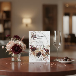 Luxus-Gold-Geometrie-Burgunder-Blumen-Ruhestand I Einladung