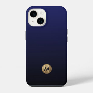 Luxus Gold geprägtes Monogramm Navy Blau iPhone 14 Hülle