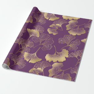 Luxus-Gold-Ginkgo-Blätter auf Tiefpurpur (4) Geschenkpapier