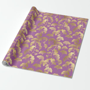 Luxus-Gold-Ginkgo-Blätter auf Tiefpurpur (5) Geschenkpapier