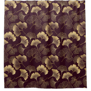 Luxus-Gold-Ginkgo-Burgund Duschvorhang