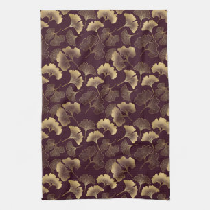 Luxus-Gold-Ginkgo-Burgund Geschirrtuch