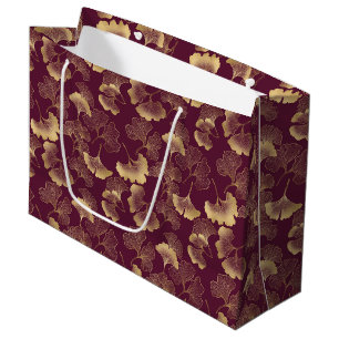 Luxus-Gold-Ginkgo-Burgund Große Geschenktüte