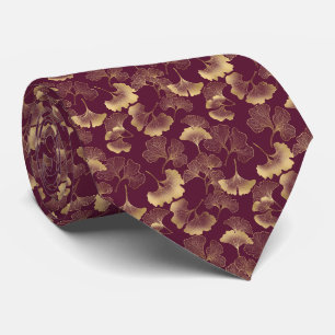 Luxus-Gold-Ginkgo-Burgund Krawatte
