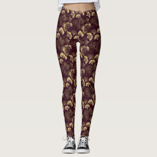 Luxus-Gold-Ginkgo-Burgund Leggings