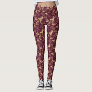 Luxus-Gold-Ginkgo-Burgund Leggings