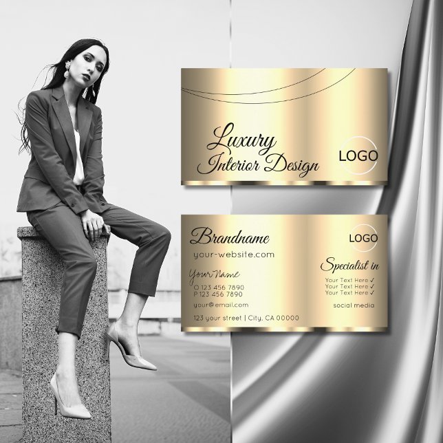 Luxus Gold Glamour Chic mit Logo Beruflich Visitenkarte (Von Creator hochgeladen)