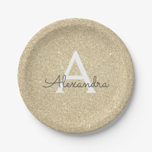 Luxus-Gold-Glitter & -Glanz Monogramm Geburtstag Pappteller