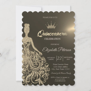 Luxus-Gold-Glitter-Kleid Gold Quinceanera Einladung