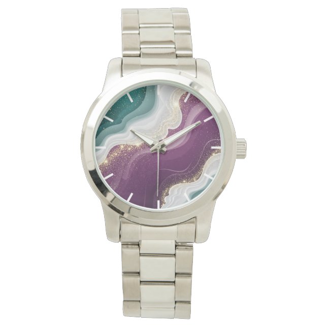 Luxus-Gold-Glitter-Marmor-Muster Armbanduhr (Vorderseite)