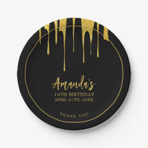 Luxus-Gold-Glitter-Tropfen Sweet 16 Geburtstag Pappteller