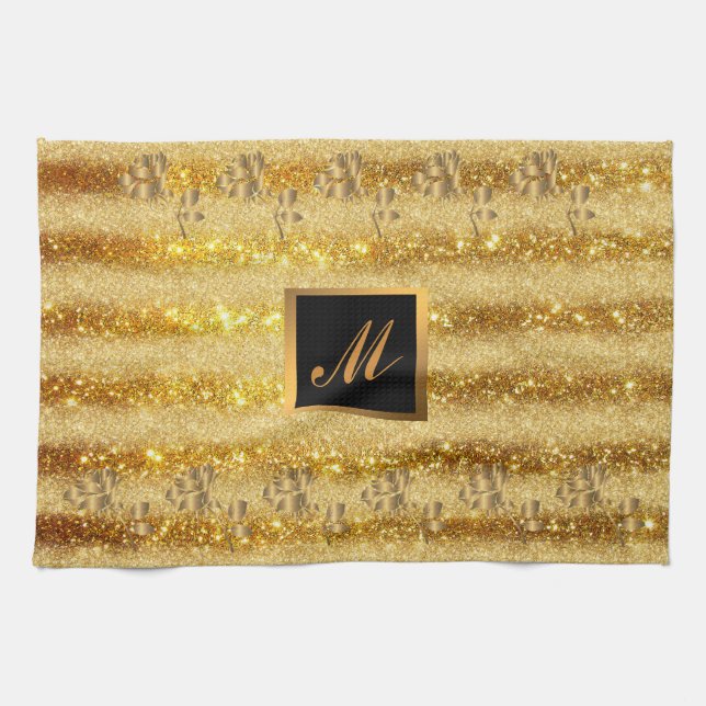 Luxus Gold Glitzer Blumengeschenk Geschirrtuch (Horizontal)