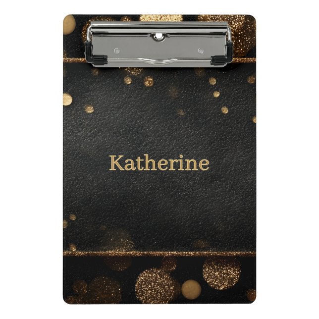 Luxus Gold Glitzer Bokeh Rahmen mit Individuelle N Mini Klemmbrett (Vorderseite)