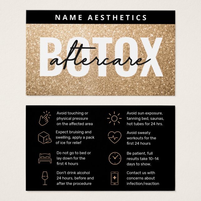 Luxus Gold Glitzer Dermal Filler Aftercare Card (Vorne & Hinten)