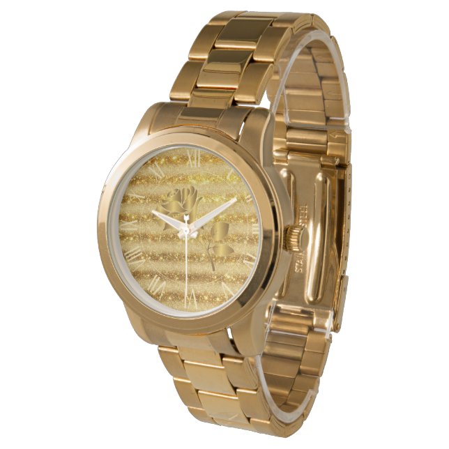 Luxus Gold Glitzer Floral Geschenke Watch Armbanduhr (Schrägansicht)