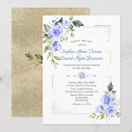 Luxus Gold Glitzer Frame Blue Blumen Hochzeit Einladung