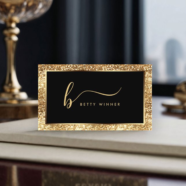 Luxus Gold Glitzer Frame Modern Script Monogram Visitenkarte (Von Creator hochgeladen)