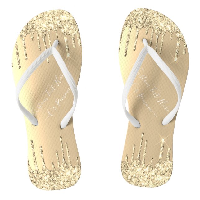 Luxus Gold Glitzer Golden Sparkle Tropfen Ihr Text Flip Flops (Fußbett)