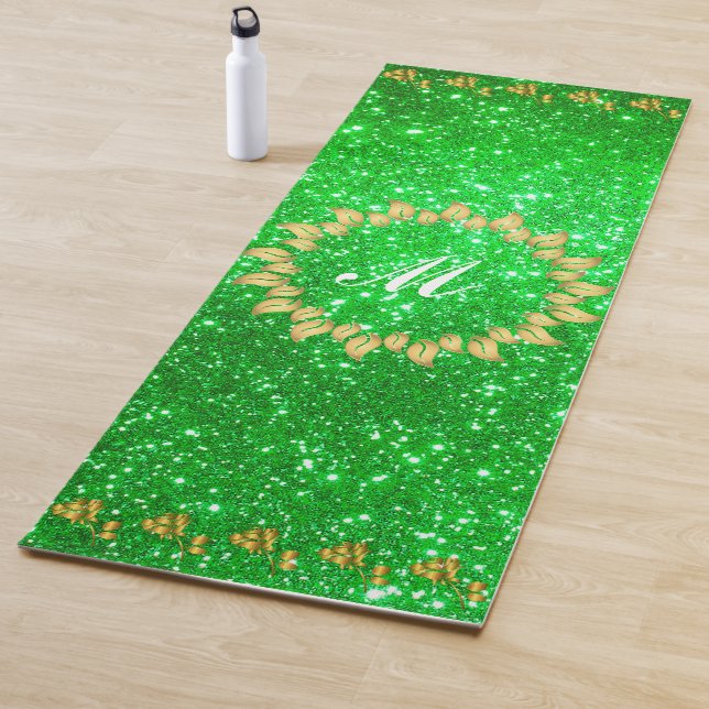 Luxus Gold Glitzer Green Mit Monogramm Geschenk Yogamatte (Beispiel)