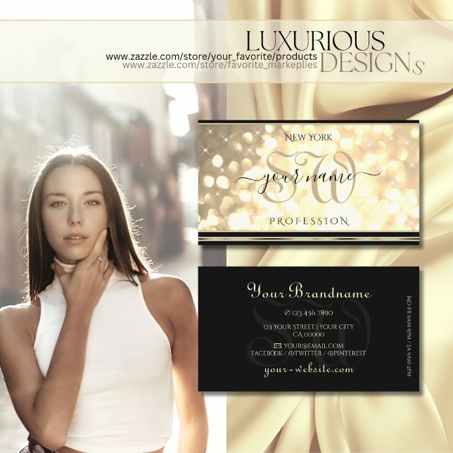 Luxus Gold Glitzer Initials Black Golden Border Visitenkarte (Von Creator hochgeladen)