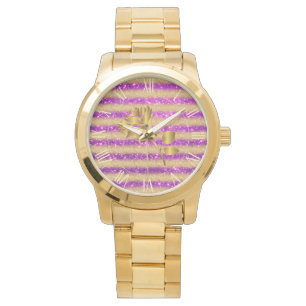 Luxus Gold Glitzer Lila Floral Geschenke Watch Armbanduhr