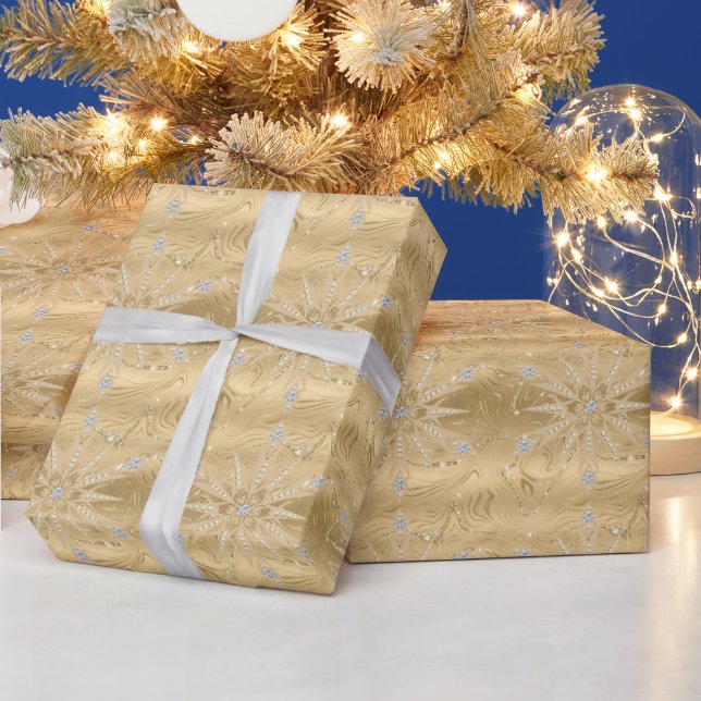 Luxus Gold Glitzer Snowflake Diamond Geschenkpapier (Feiertage)