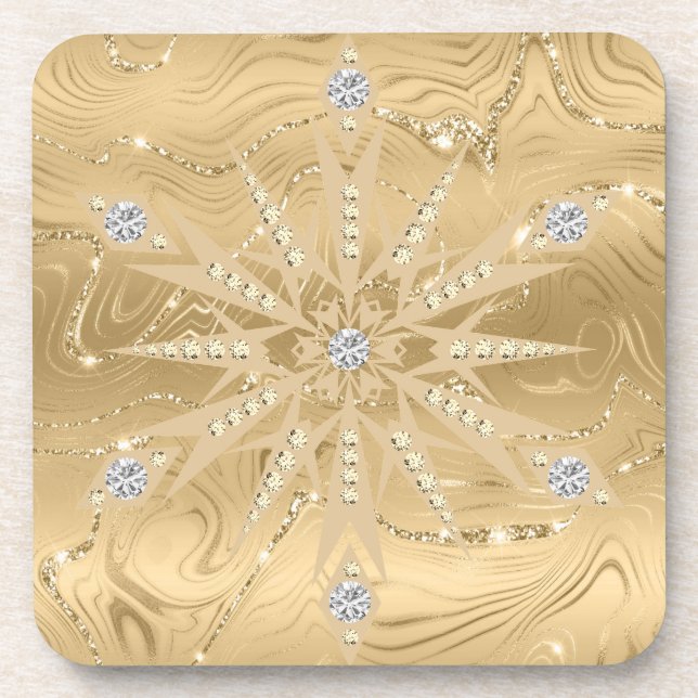 Luxus Gold Glitzer Snowflake Diamond Getränkeuntersetzer (Vorderseite)