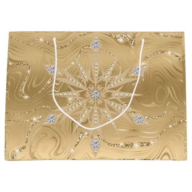 Luxus Gold Glitzer Snowflake Diamond Große Geschenktüte (Vorderseite)