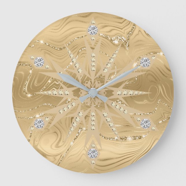 Luxus Gold Glitzer Snowflake Diamond Große Wanduhr (Vorderseite)