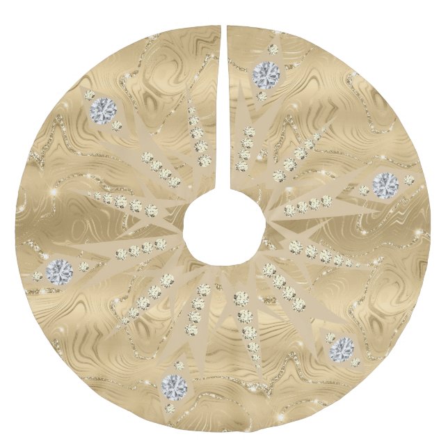 Luxus Gold Glitzer Snowflake Diamond Polyester Weihnachtsbaumdecke (Vorderseite)