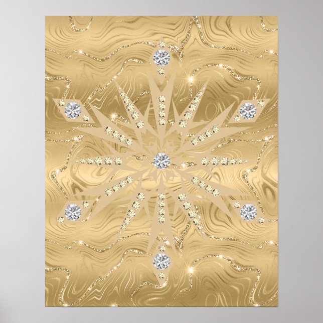 Luxus Gold Glitzer Snowflake Diamond Poster (Vorne)