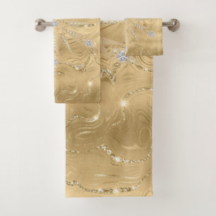 Luxus Gold Glitzer Snowflake Diamond Poster Badhandtuch Set
