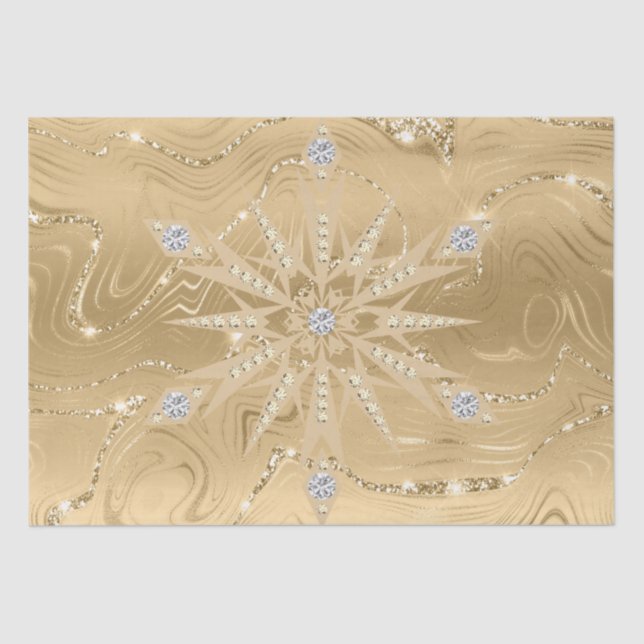 Luxus Gold Glitzer Snowflake Diamond Seidenpapier (Vorderseite)