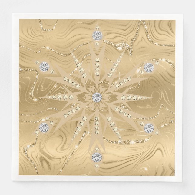 Luxus Gold Glitzer Snowflake Diamond Serviette (Vorderseite)