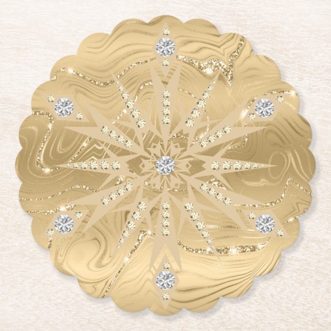 Luxus Gold Glitzer Snowflake Diamond Untersetzer (Vorderseite)