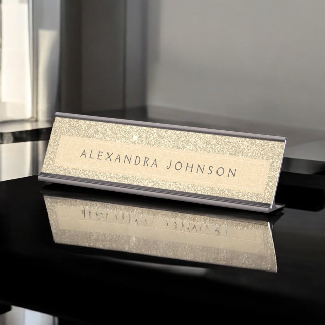 Luxus Gold Glitzer Sparkle Girly Modern Schreibtischnamensplakette (Von Creator hochgeladen)