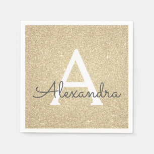 Luxus Gold Glitzer & Sparkle Monogram Geburtstag Serviette