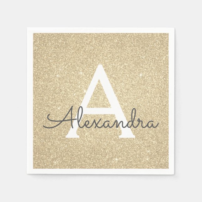 Luxus Gold Glitzer & Sparkle Monogram Geburtstag Serviette (Vorderseite)