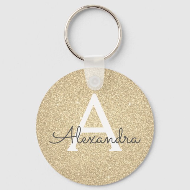Luxus Gold Glitzer & Sparkle Monogram Schlüsselanhänger (Vorderseite)