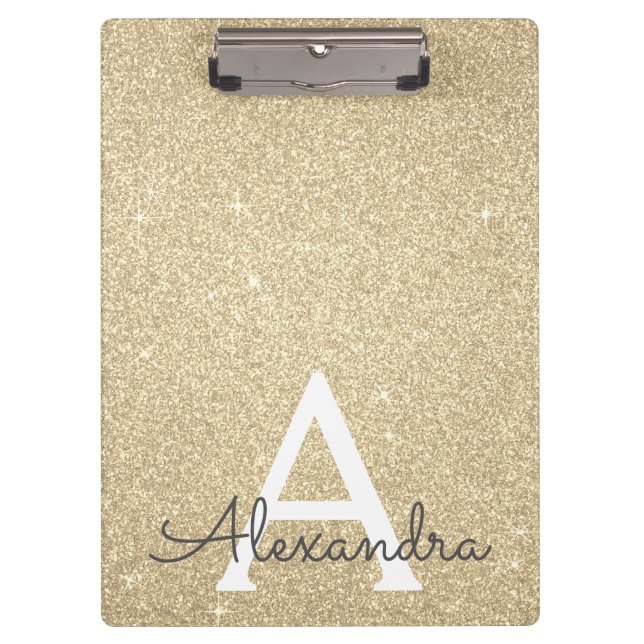 Luxus Gold Glitzer & Sparkle Monogram School Klemmbrett (Vorderseite)