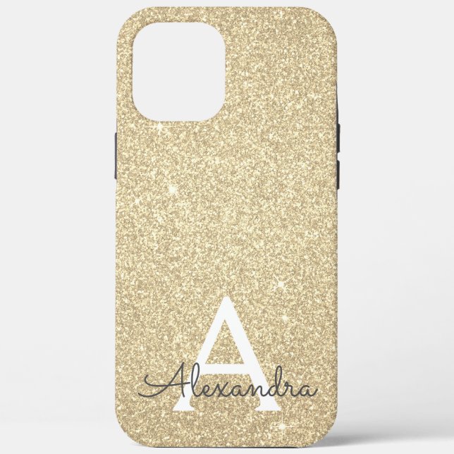 Luxus Gold Glitzer und Sparkle Monogram Case-Mate iPhone Hülle (Rückseite)