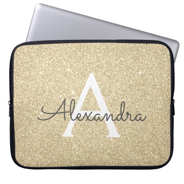 Luxus Gold Glitzer und Sparkle Monogram Laptopschutzhülle (Vorderseite)