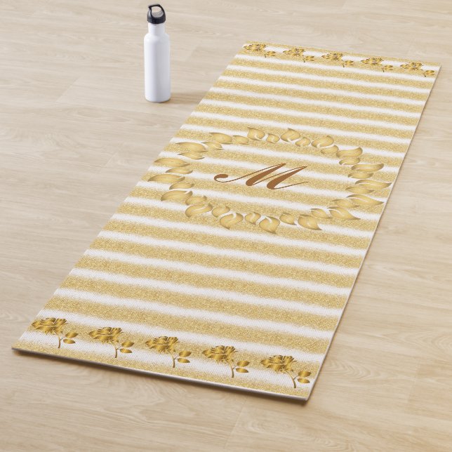 Luxus Gold Glitzer Weißes Mit Monogramm Geschenk Yogamatte (Beispiel)