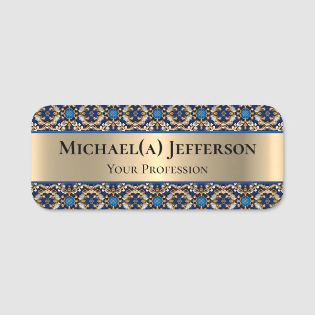 Luxus Gold im Auge: Royal Blue Baroque Style Namensschild (Vorderseite)