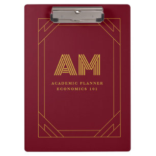 Luxus-Gold-Initial-Monogramm Burgunderrot Klemmbrett