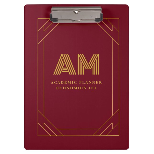 Luxus-Gold-Initial-Monogramm Burgunderrot Klemmbrett (Vorderseite)