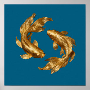 Luxus-Gold-Koi-Fisch Feng-Shui-Harmonie-Kunstposte Poster