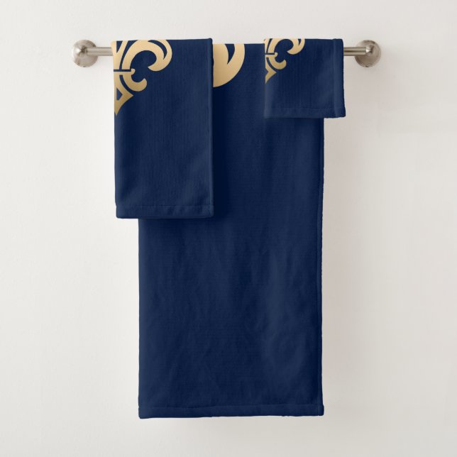 Luxus Gold Lilie Navy Badhandtuch Set (Insitu)