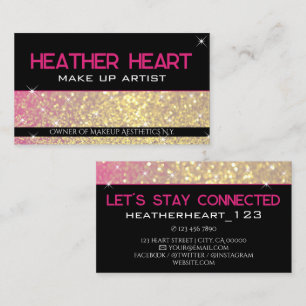 Luxus Gold Mädchenhaft Neon Rosa Schwarz Glitter G Visitenkarte
