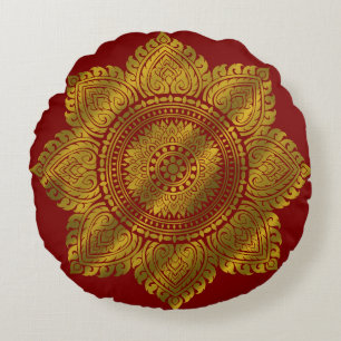 Luxus-Gold-Mandala-Rot-Wurfkissen Rundes Kissen